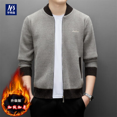 Mùa Thu Đông 2022 Mới Cổ Bóng Chày Nam Áo Len Dệt Kim Cardigan Thời Trang Hàn Quốc Thoải Mái Dây Kéo Áo Len Áo Khoác Nam