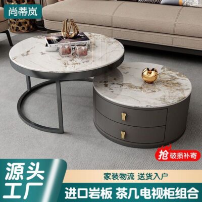 Bàn trà đẹp phiến đá bàn trà phòng khách nhà căn hộ nhỏ bàn Châu Âu hiện đại tối giản bàn cà phê kính bộ tủ TV