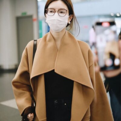 TOT ve áo khoác Jiang Shuying cùng phong cách phong cách tối giản hai mặt len cashmere xẻ bên dài áo khoác nữ