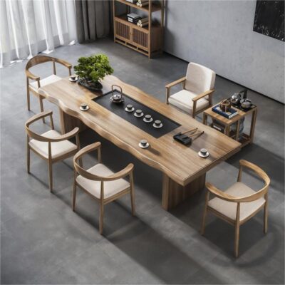 Trung Quốc mới Bàn trà gỗ chắc chắn Bàn trà Trung Quốc tấm lớn Bàn trà Bàn trà kết hợp ghế văn phòng nhà Zen phòng trà