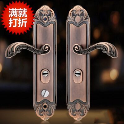 Tay nắm cửa chống trộm bằng đồng đỏ tay cầm tay cầm đơn giản retro Khóa cửa hợp kim nhôm cửa ra vào cửa mở đôi Khóa cửa