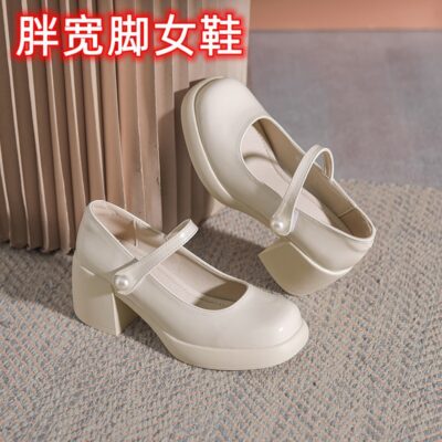 Giày Mary Jane nữ mùa xuân thu 2023 thời trang mới phù hợp với phong cách nước ngoài khóa ngọc trai giày cao gót mũi tròn cổ điển