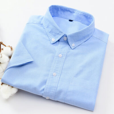 Nam cotton nguyên chất Oxford quay áo sơ mi trắng ngắn tay phiên bản Hàn Quốc mùa hè mới áo sơ mi công sở màu xanh quần áo hàng đầu
