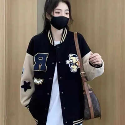 Đồng phục bóng chày Mỹ của phụ nữ mùa thu và mùa đông thiết kế cảm giác thích hợp đường phố cao lỏng lẻo giản dị đại học phong cách phổ biến áo khoác áo khoác cardigan