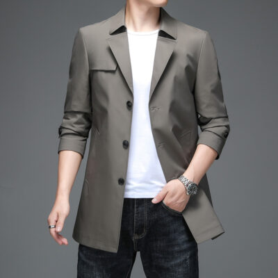 Áo khoác nam mới Bộ đồ công sở Cổ áo và thân màu trơn Phong cách chung Áo khoác gió 100 sợi polyester Áo khoác nam dành cho nam giới trẻ và trung niên