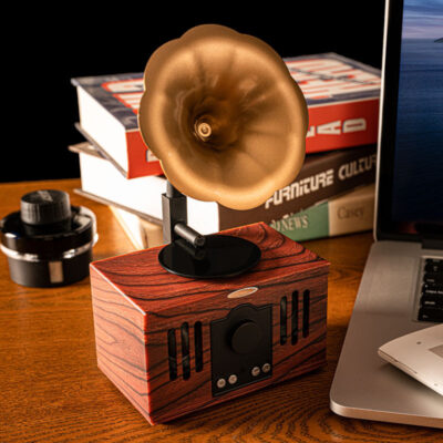 Retro máy quay đĩa loa bluetooth loa siêu trầm 2 sừng nút trang trí nghệ thuật đĩa U không hỗ trợ
