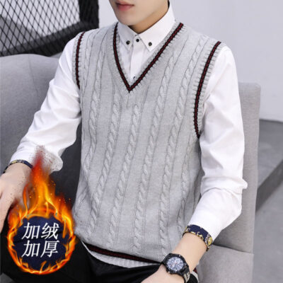 Áo vest nam áo len thu đông áo vest nam mới cổ chữ V dày dặn thanh niên học sinh áo len len