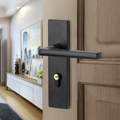 Đơn giản trong nhà màu đen phòng ngủ sắt Khóa cửa phòng gỗ chắc chắn Khóa cửa kỹ thuật tắt tiếng xử lý khóa phần cứng Khóa cửa cơ khí