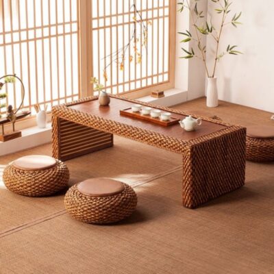Bàn làm việc cửa sổ tatami bay bàn cafe mây Bàn ghế kiểu nhật kết hợp sàn Bàn trà ban công đơn giản phong cách bùng nổ thế hệ ngắn