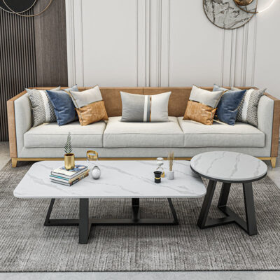 Đá Phiến Bàn Ý Đơn Giản Bắc Âu Bàn trà đẹp Phòng Khách Bàn Trà Kết Hợp Hình Chữ Nhật Nhà Bàn Tròn Mặt Bàn