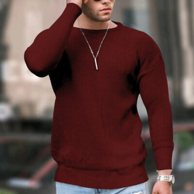 Áo len dệt kim mỏng vừa vặn cho nam 2022 thu đông mới Âu Mỹ ngoại thương cổ tròn màu trơn có đáy áo xuyên biên giới áo len nam