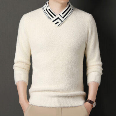 Mùa Đông Mới Dày Dặn Áo Len Lông Cừu Nam Trẻ Trung Màu Cổ Khăn Phong Cách Hàn Quốc Áo Len Nam Đáy Áo Sơ Mi