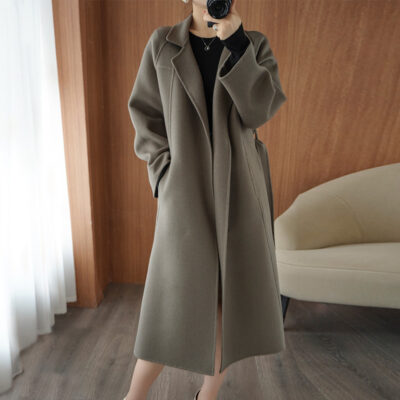 Thân trên siêu hâm mộ trẻ em áo khoác cashmere thu đông xẻ hai bên khí chất áo khoác len hai mặt áo khoác len nữ