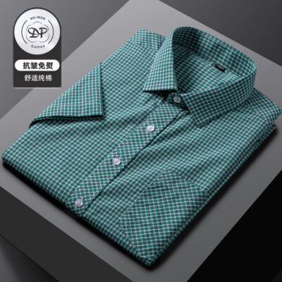 100% cotton mùa hè mỏng phần áo sơ mi nam ngắn tay trung niên và trẻ sơ mi kẻ sọc giản dị cha trang phục bán buôn trong kho