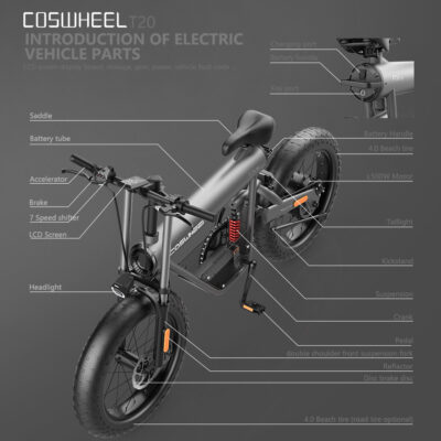 Coswheel 500W Pin Lithium Ngoài Đường Xe Đạp Điện Hỗ Trợ Xe Tay Ga Đi Biển Xe Đạp Xe Máy