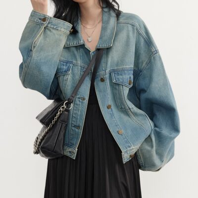 CHICVEN "Khám Phá Bản Thân" Mùa Xuân 2023 Retro Đã Giặt Nút Kim Loại Áo Khoác Denim Áo Khoác Nữ
