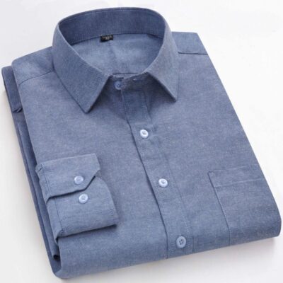 Áo sơ mi nam béo Plus size Oxford kéo sợi sọc dài tay thoáng khí cho người béo trang trọng phù hợp với bố áo sơ mi nam màu đen