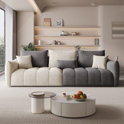 Màu kem phong cách tối giản sofa nhà căn hộ nhỏ sofa phòng khách Bàn ghế sofa đẹp thời trang kết hợp màu sắc sofa siêu mềm kết hợp hàng thẳng
