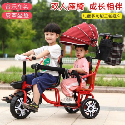 Xe đẩy trẻ em ba bánh đôi xe đẩy đôi xe đạp trẻ em lớn và nhẹ 1-3-7 tuổi