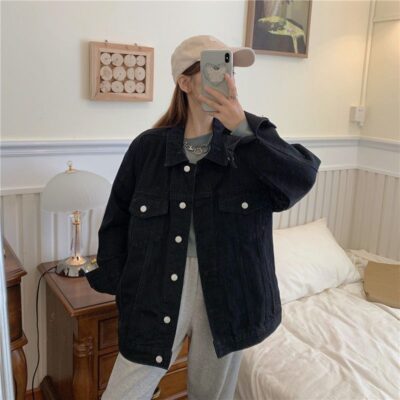 Áo khoác denim nữ màu đen hợp thời trang mùa thu 2023 thiết kế mới sense dụng cụ phong cách phù hợp với áo khoác retro bán buôn