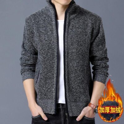 Mùa Đông 2022 Áo Len Nam Áo Khoác Dày Sang Trọng Áo Len Nam Dây Kéo Kết Nam Cổ Áo Đứng