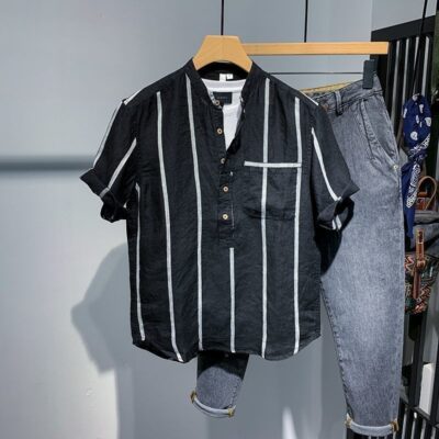 Áo Sơ Mi Sọc Nam Mùa Hè Mới Áo Sơ Mi Nam Dáng Rộng Cá Tính Thời Trang Top Teen Hợp Thời Trang Inch Quần Áo