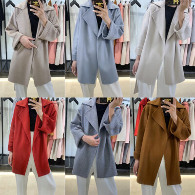 Áo khoác len nữ mùa thu đông 2023 mới nhỏ dài vừa rộng phong cách Hepburn len cashmere 2 mặt