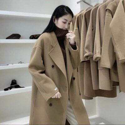 Áo khoác nữ trung dài mới thu đông áo khoác len 2 mặt phom dáng suông dài trung cấp áo khoác len cao cấp vi cung cấp