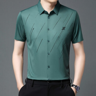 Mùa hè mới áo sơ mi nam ngắn tay thời trang công sở không đánh dấu áo sơ mi chống nhăn không chứa sắt đàn hồi cao một mảnh giao hàng tận nơi