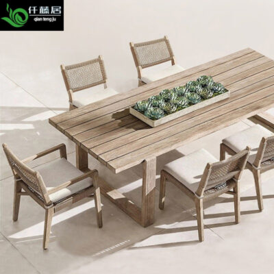 Bàn ghế ngoài trời làm bằng ghế mây cũ ban công ngoài trời sân vườn ngoài trời gỗ tếch chống thấm nước bàn ghế dài