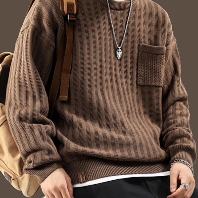 Mỹ retro dày kim nâu áo len nam mùa xuân và mùa thu mới rời kích thước lớn hợp thời trang thương hiệu áo len chui đầu áo len nam