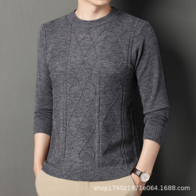 Nhà máy trực tiếp bán mùa thu mới giả len nam dệt kim áo len cổ tròn chui đầu dạ nỉ dài tay chạm đáy áo len nam