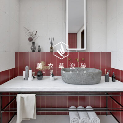 Pháp Retro Rượu Vang Đỏ Ngói Vệ Sinh Phòng Tắm Lưới Tường Gạch Macaron Nhà Bếp Kéo Rãnh Gạch Mờ Sàn