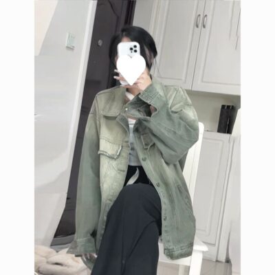 Khí chất linh hoạt và thoải mái Phong cách Hồng Kông đã giặt áo khoác denim cũ xu hướng áo khoác mỏng mới mùa xuân 2023 cho nữ