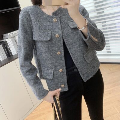 Off-mùa quần áo phúc lợi của phụ nữ! Phong Cách Phương Tây Lông Thỏ Angora 2 Mặt Len Tay Thơm Gió Áo Khoác Len Nữ Thu Đông