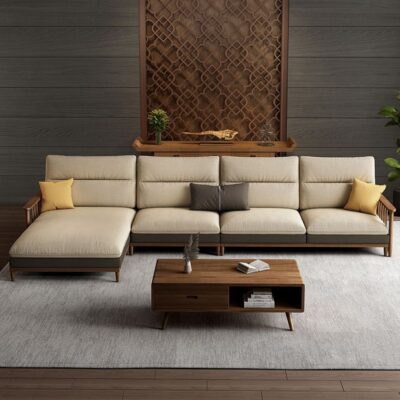 Hiện đại tối giản sofa vải phòng khách 2023 mới lớn nhỏ công nghệ vải khúc gỗ Bắc Âu sofa gỗ