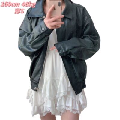 Xi da cô gái yêu tự do áo khoác da pu màu đen retro áo khoác nữ áo khoác mỏng hàng đầu