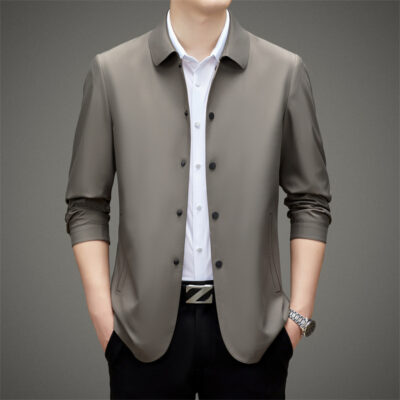 Áo khoác nam trung niên áo khoác công sở bình thường mùa xuân và mùa thu áo khoác nam áo khoác có khóa ẩn ngắn bố trang phục