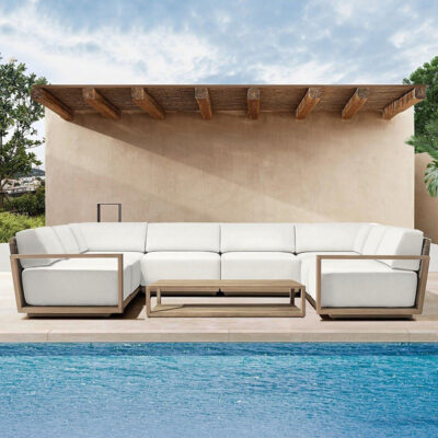 Sofa ngoài trời bằng gỗ tếch chống nắng chống thấm nước sân vườn vân gỗ sơn ghế mây sân thượng ngoài trời gỗ ban công nội thất