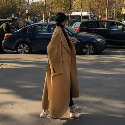 Cashmere Áo Khoác Len Nữ Mùa Gió Dày Phần Dài Đến Mắt Cá Chân Đầu Gối Rời Retro Phổ Biến Áo Khoác Len
