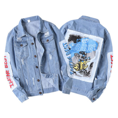 Xuất khẩu châu Âu và châu Mỹ mùa thu và mùa đông quần áo denim nam mới xu hướng áo khoác mỏng giản dị đẹp trai in áo khoác nam denim