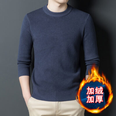 Một chiếc áo len dệt kim nam cổ tròn nhung phiên bản Hàn Quốc Slim Plus nhung dày đáy áo len chui đầu tóc nam