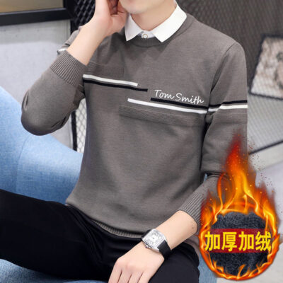 Giả Áo Len Hai Mảnh Nam Thu Đông Cổ Áo Sơ Mi Dệt Kim Xu Hướng Trẻ Thời Trang Plus Trang Sinh Viên Đáy Sơ Mi Hàng Đầu