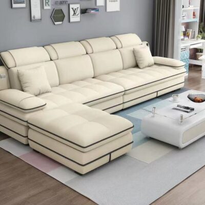 Nội thất Huamu màu tinh khiết ghế sofa vải căn hộ nhỏ phòng khách đơn giản công nghệ hiện đại sofa vải không giặt kết hợp ba người