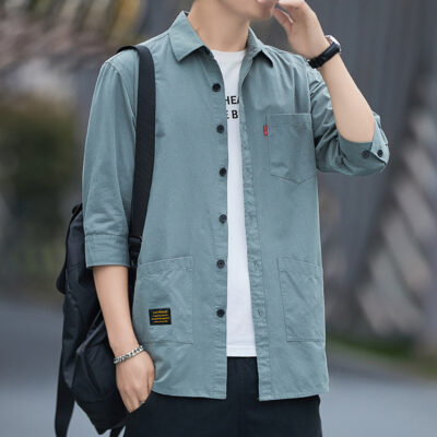 Áo sơ mi nam ngắn tay giản dị phong cách Hàn Quốc hợp thời trang áo sơ mi crop top mùa hè côn đồ đẹp trai áo khoác Nhật Bản