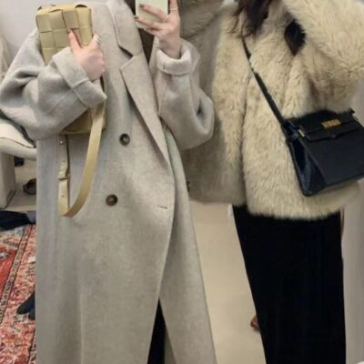 Áo khoác cashmere hai mặt nữ thu đông 2023 mới áo khoác len dày vừa dài tiktok