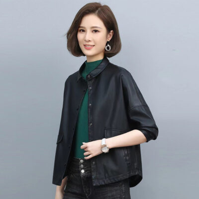 Áo khoác da nữ ngắn thường ngày của Haining dành cho nữ mùa xuân và mùa thu 2023 phiên bản mới của phụ nữ Hàn Quốc về áo khoác da nhỏ quần áo nữ dáng rộng