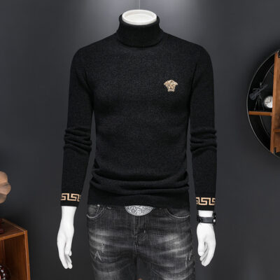Ga Châu Âu 2023 Úc Mới Sang Trọng Áo Len Nam Len Dày Cao Ve Áo Cổ Cao Áo Len Dệt Kim Đáy Áo Sơ Mi