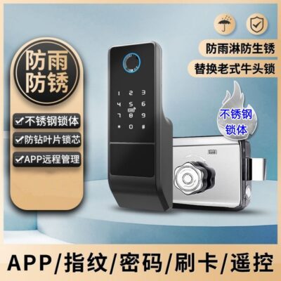 Kiểu cũ cửa sắt khóa đầu bò khóa vân tay thép không gỉ cửa sân ngoài trời chống nước thông minh điều khiển điện tử quẹt thẻ khóa mật khẩu