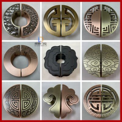 Trung Quốc tay nắm cửa kính cổ Tương Vân tay nắm cửa bằng đồng chạm khắc hình bán nguyệt rỗng tay nắm cửa bằng gỗ màu đen